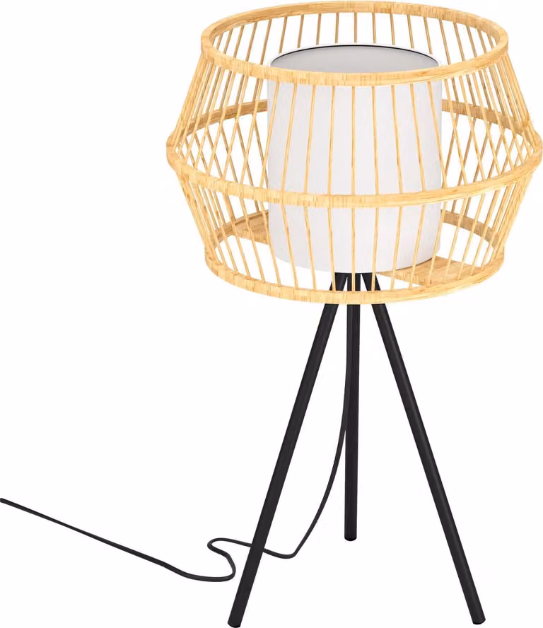 Eglo Monterroso Tafellamp met Rattan en Hout, Zwart/Wit, E27