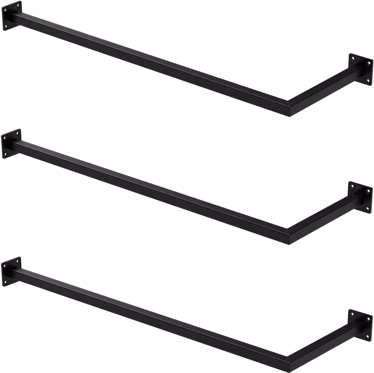 ML-Design Set van 3 zwarte L-vormige kledingroedes voor wandmontage, Staal, B: 90 cm, D: 30 cm