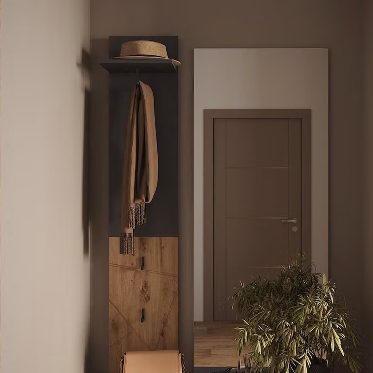 Wandkapstok Irma Garderobepaneel met vier jashaken, Antraciet Artisan, B/D/H: 31 x 27 x 160 cm