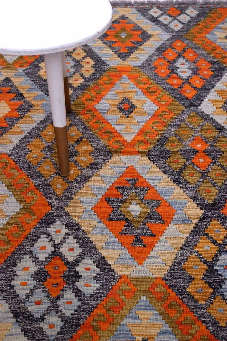 Koho Afghan Kelim Handgeweven Laagpolig Wollen Vloerkleed - Kleurrijk - Modern - 190 x 159 cm