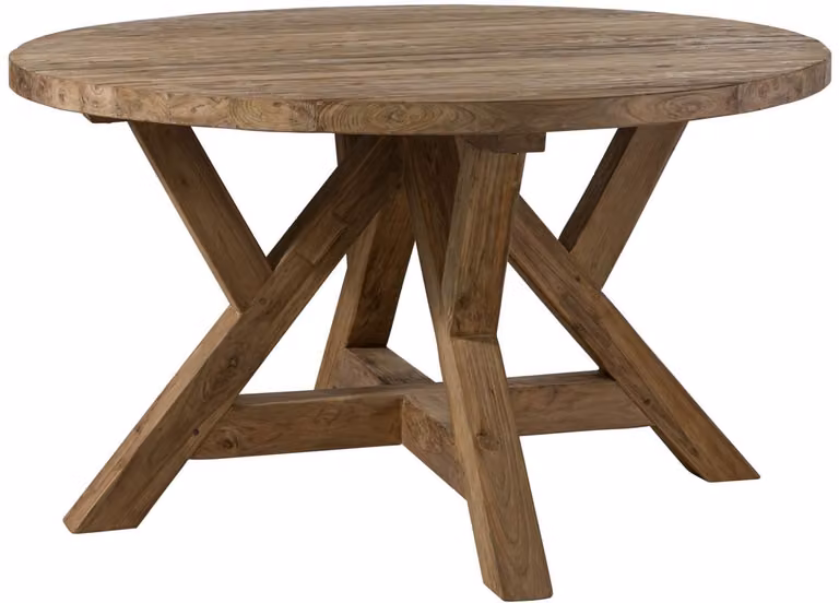 Massivmoebel24 Bassano #181 Ronde Eettafel van Onbehandeld Massief Teakhout, B/D/H: 140 x 140 x 78 cm