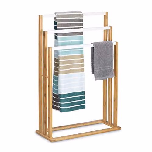 Relaxdays Handdoekrek Bamboe Vrijstaand, Hoogte: 82,5 cm, Breedte: 54 cm, Diepte: 24 cm