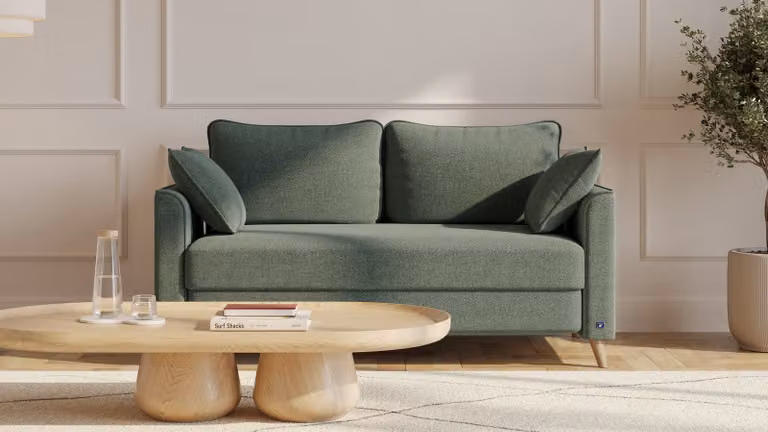 BRUNO slaapbank Forest Green groen met massief hout en boxspringcomfort, 140 cm