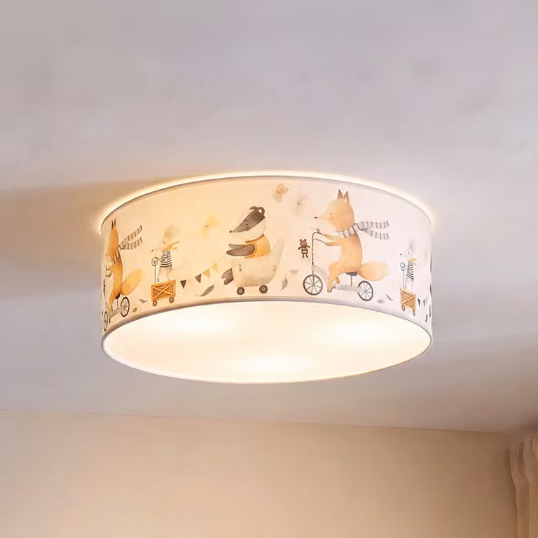 Duolla Kids Print Plafondlamp voor de kinderkamer, beige/multicolor, Ø 50 cm