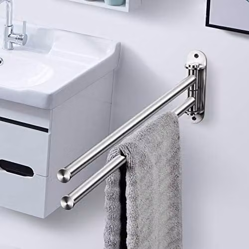 Qobobo Dubbele Handdoekstang van Roestvrij Staal, 180° Draaibare Armen, 40 cm, Wandmontage