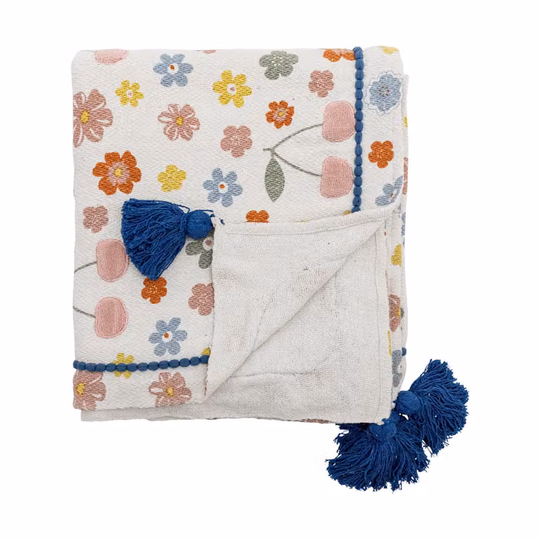 Bloomingville Cherry katoenen plaid met bloemenpatroon, Roze/Multicolour, B: 160 cm, D: 130 cm