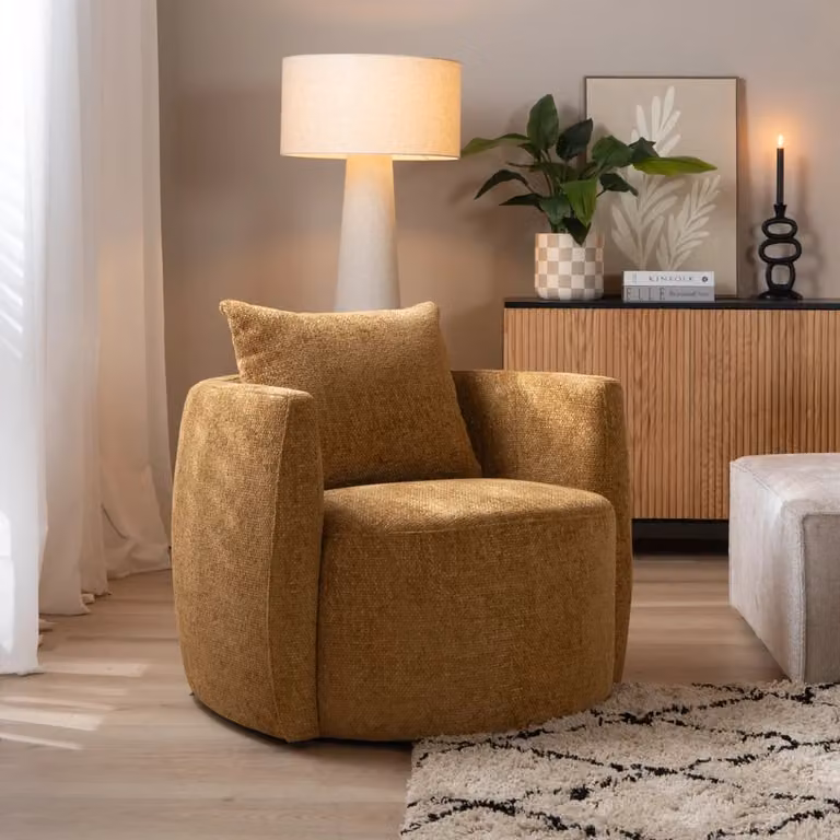 Bronx71 Fauteuil Ruby Lounge met armleuningen in gele chenille stof