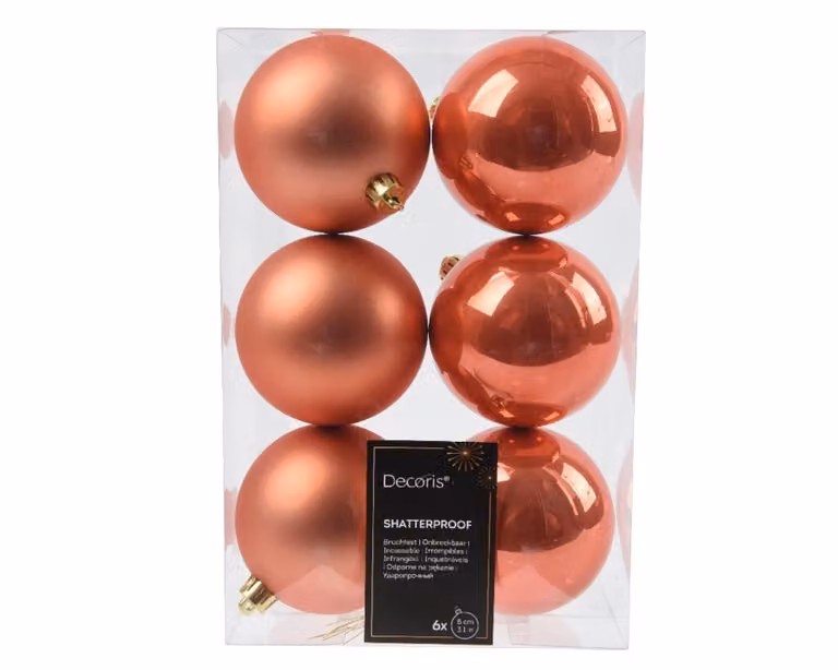 Decoris 6 onbreekbare kerstballen pompoen, diameter 8 cm