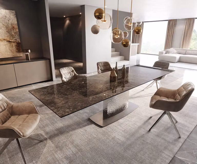 Delife Eettafel Edge Keramiek Emperador Extra Lucidato Donkerbruin met RVS onderstel uitschuifbaar