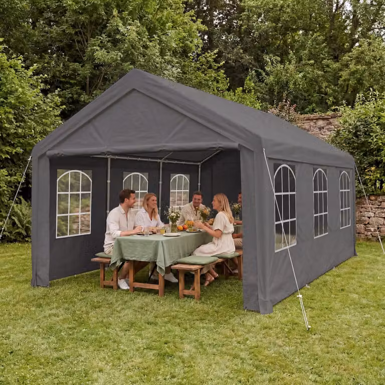 TecTake Tuinpaviljoen met 4 zijwanden - 6 x 4 m - grijs