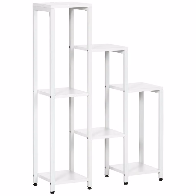 Outsunny Bloemenstandaard met 7 niveaus voor binnen- en buitengebruik, Wit, H x B x D: 94.5 x 65 x 23 cm