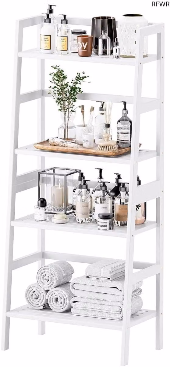 RFWR 4-laags Bamboe Ladder Plank - Vrijstaand Boekenrek en Plantenstandaard voor Thuis en Kantoor, Hoogte: 125 cm