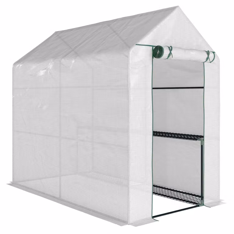 Outsunny Broeikas met 4 plankniveaus en PE-hoes, wit, B/D/H: 120 x 186 x 190 cm