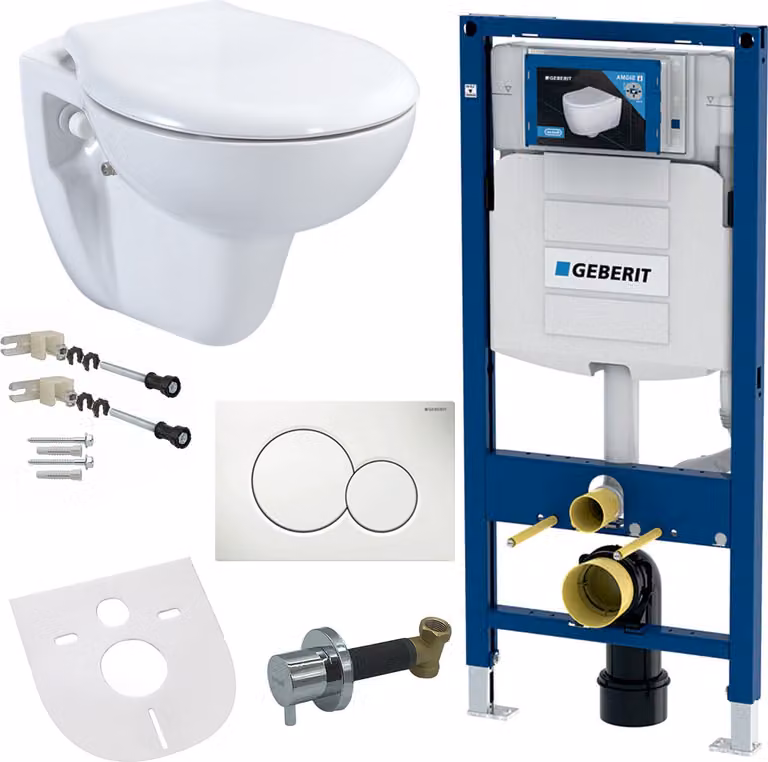 Geberit Taharet bidet set met wandmontage, wit inbouwreservoir, bedieningsplaat en soft-close deksel, model AC90L