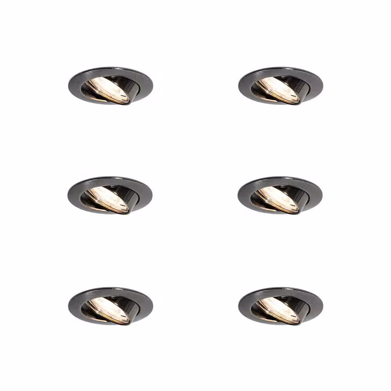 Qazqa Set van 6 moderne ronde inbouwspots, grijs, GU10, kantelbaar