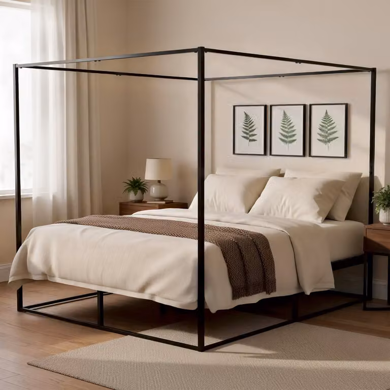 CLP Hemelbed Batoni 2 persoonsbed voor volwassenen met lattenbodem - Metaal - Zwart - B/D/H: 180 x 200 cm