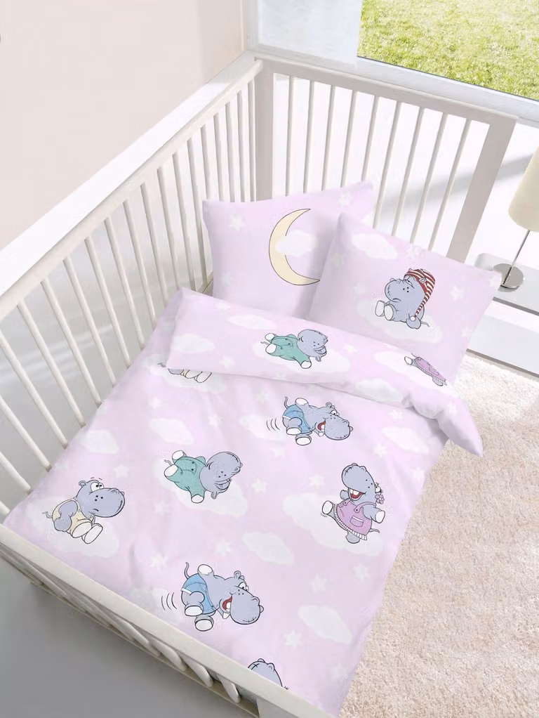 Babybeddengoed Wende met Nijlpaard afbeelding, B/D/H: 135 x 100 cm + 60 x 40 cm