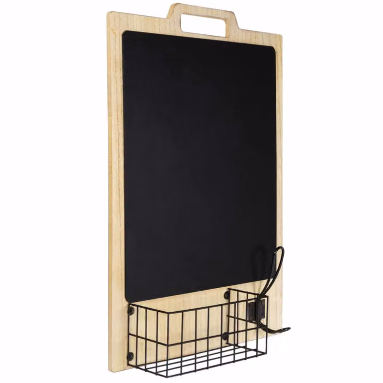 QUVIO krijtbord met mand en haakje voor aan de wand, 33,5 x 50 cm