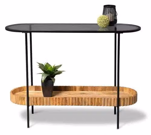 M2 Kollektion Console Jason Modern met Mango Hout en Glas, Bruin/Zwart, B/D/H: 107 x 78 x 36 cm