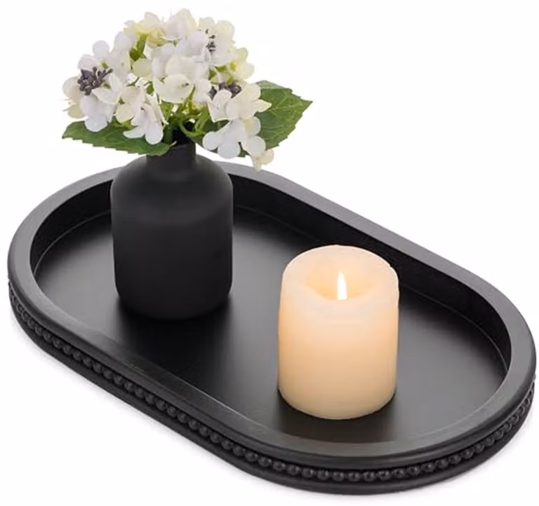 Decoratief Dienblad met Kralenrand - Zwart - B/D/H: 38,5 x 23,5 x 3 cm