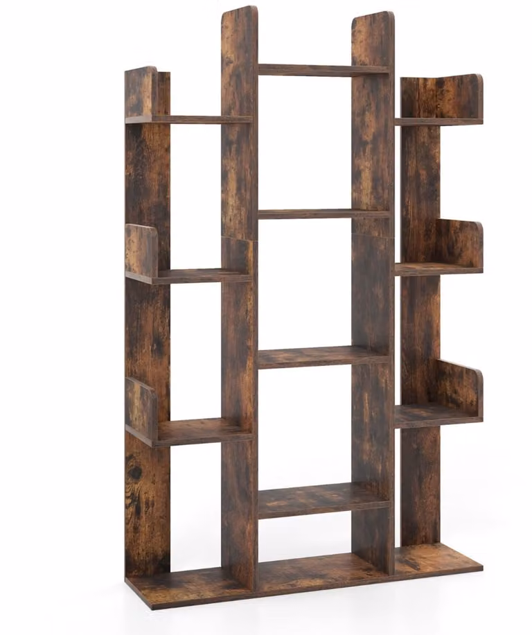 SureDeal Boekenkast Boomvormig Opbergrek met Open Vakken, Koffiebruin, B/D/H: 86 x 24,5 x 141 cm