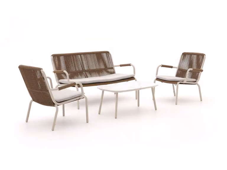 Bellagio Loungeset voor 4 personen met aluminium frame en kussens in Beige/Wit