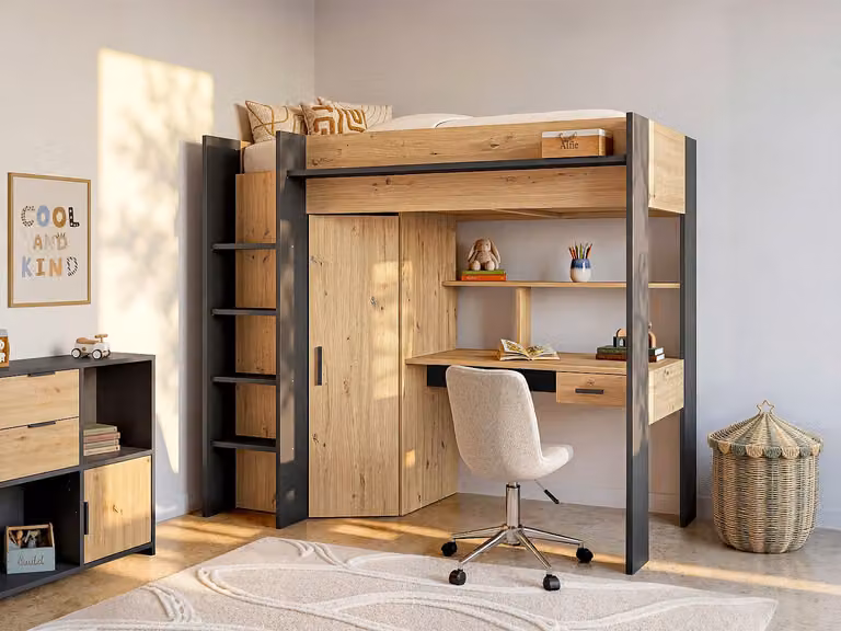 Hoogslaper voor kinderen met bureau en kast, 90 x 200 cm