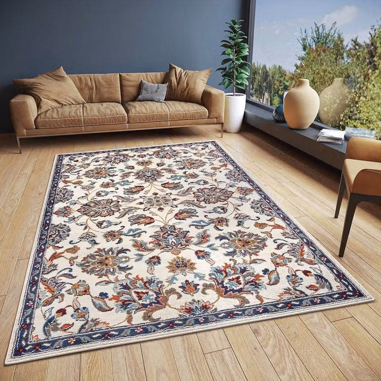 Oosterse loper met bloemenmotieven, laagpolig polyester tapijt voor woonkamer, slaapkamer of eetkamer, B/D: 57 x 90 cm