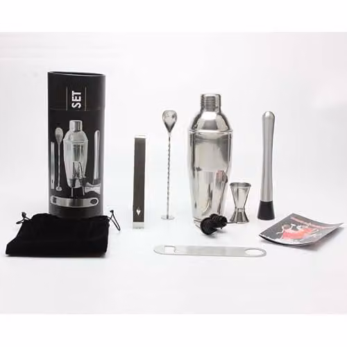 Decopatent PRO Cocktail Set 9-delig - Rvs Barset met Shaker, Maatbeker, Stamper en Receptenboek