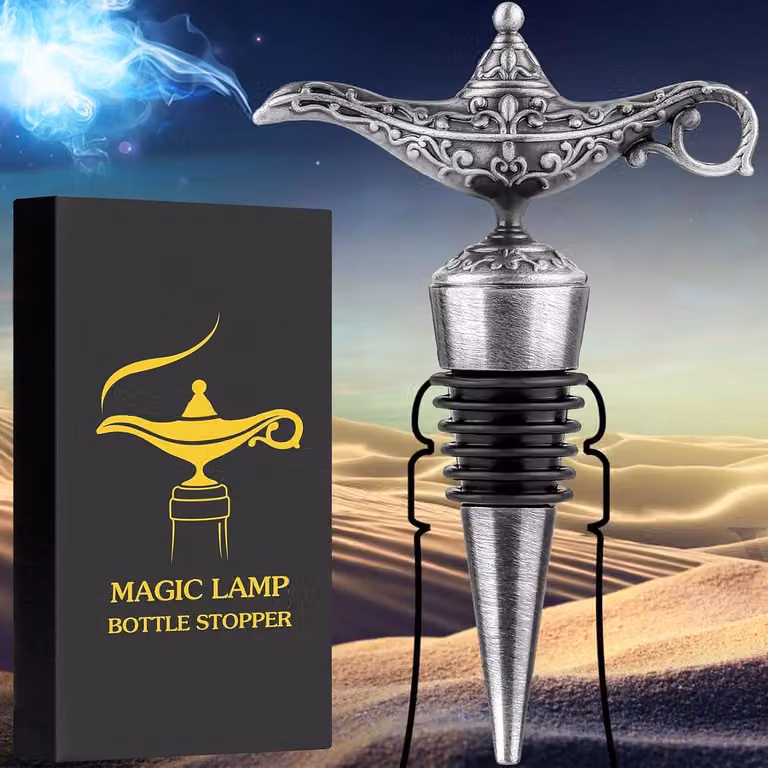Decoratieve wijnflesstopper in de stijl van een magische lamp