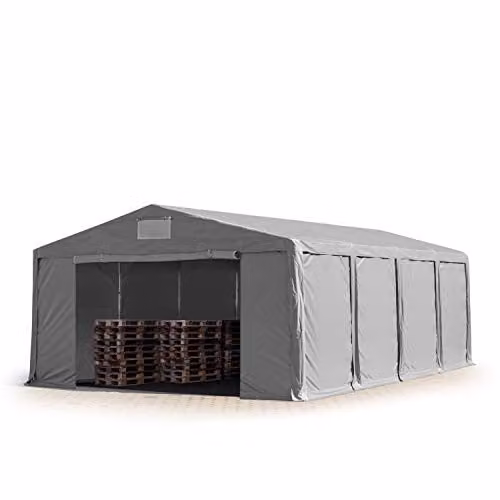 TOOLPORT Opslagtent 8x8 m in grijs PVC, 850 N waterdichte industrietent met 3m zijwandhoogte