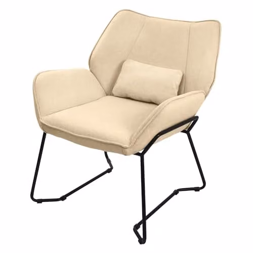 ML-Design Ergonomische Relaxstoel in Zand met rugkussen, Polyester linnenlook Loungestoel voor de woonkamer