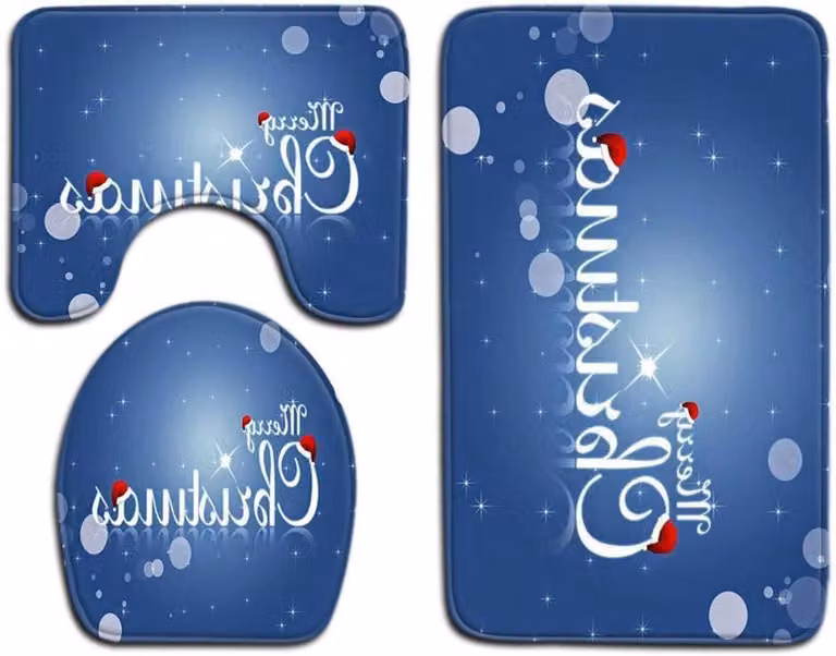 3-delige badkamermat set met kerstprint in super zacht flanel, 45 x 75 cm