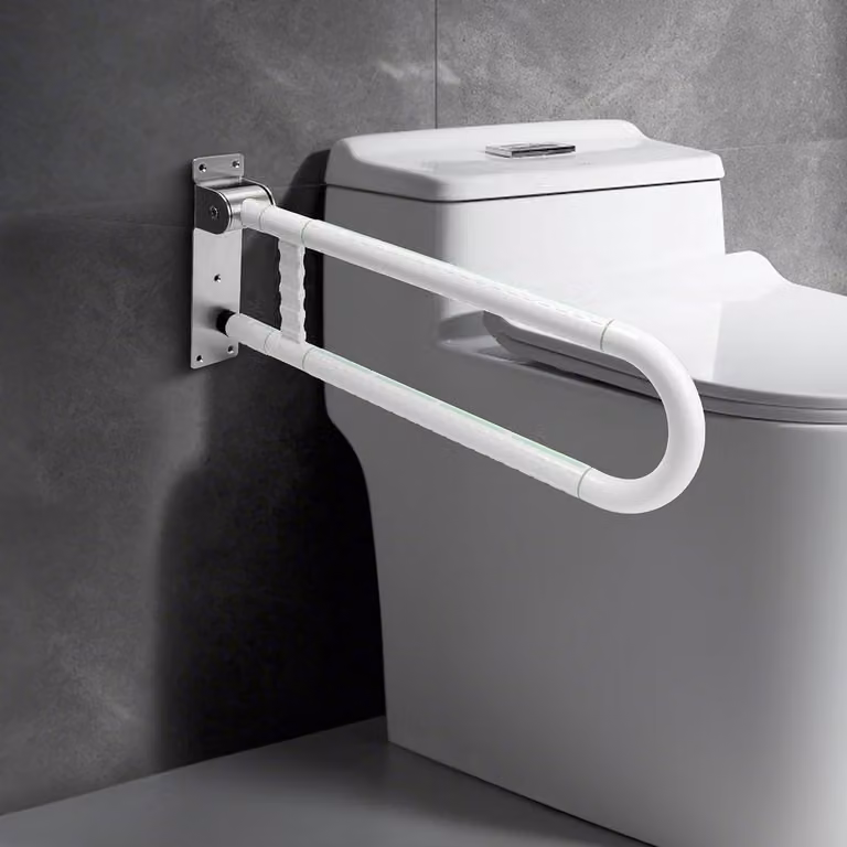 Witte Wandsteun voor Toiletten met Antislip Handgreep van RVS, Hoogte: 70 cm