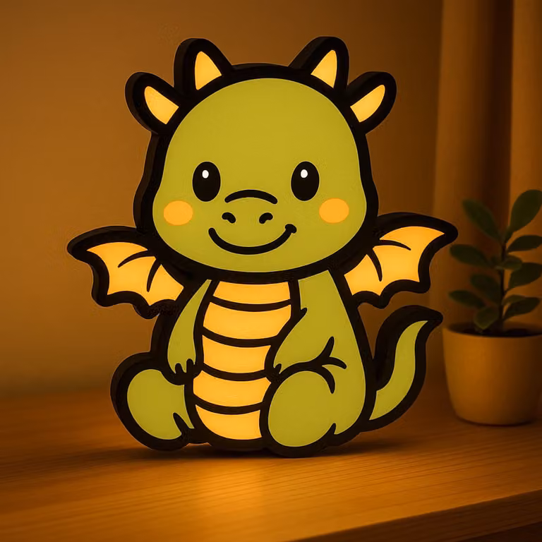 Cartoon Draak Nachtlampje – Schattige 3D LED Lightbox met USB voor de Kinderkamer