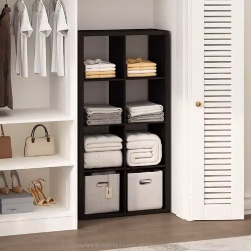 Furinno Cubic Multifunctionele Kleding- en Schapopslag met 8 Vakken, Open Rug, Donker Eiken