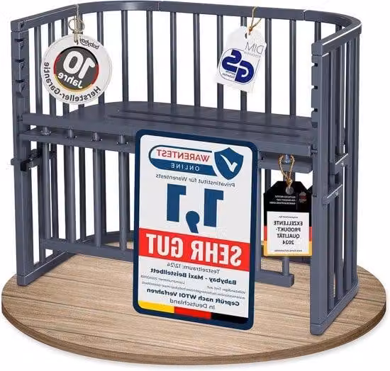 Modern grijs babybed en bijbedje met drop-side voor veilig slapen, B/D/H: 96 x 56,5 x 79 cm