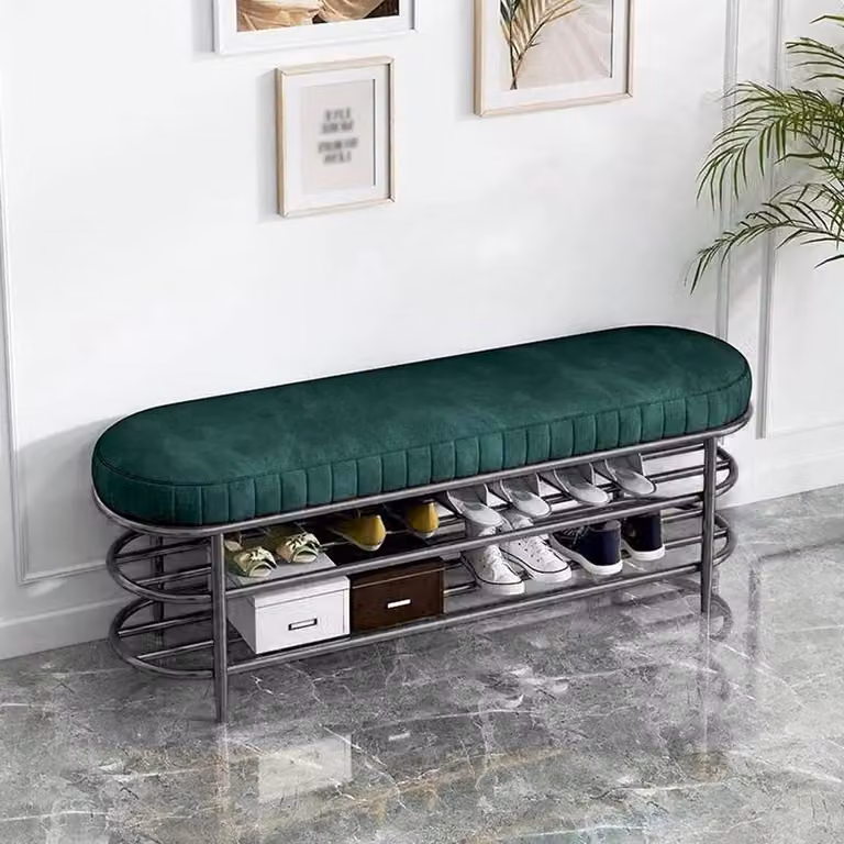 Luxe Velvet Bank met Opbergmogelijkheid voor de Hal, Slaapkamer of Entree in Mid-Century Stijl