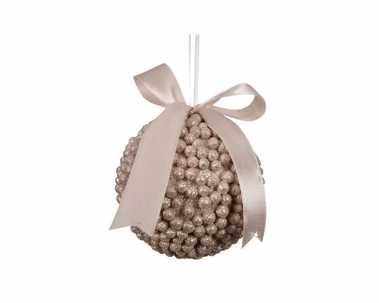 Kerstbal abstract wit en goud, ronde kersthanger van plastic, diameter: 8 cm