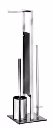 Wenko Rivalta Toiletborstelset met extra toiletrolhouder, roestvrij staal en gehard glas, H 70 x B 18 x D 18 cm