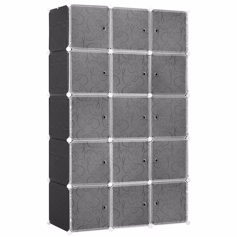 HOMCOM Modulaire Kledingkast Blokdesign met 11 blokken en 2 kledingroedes, Zwart Wit, B/D/H: 111 x 47 x 183 cm