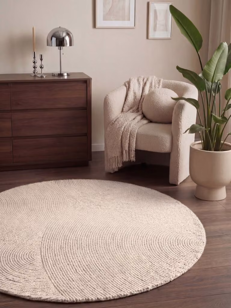 home24 Eleni rond wollen vloerkleed wit/beige Ø 150 cm