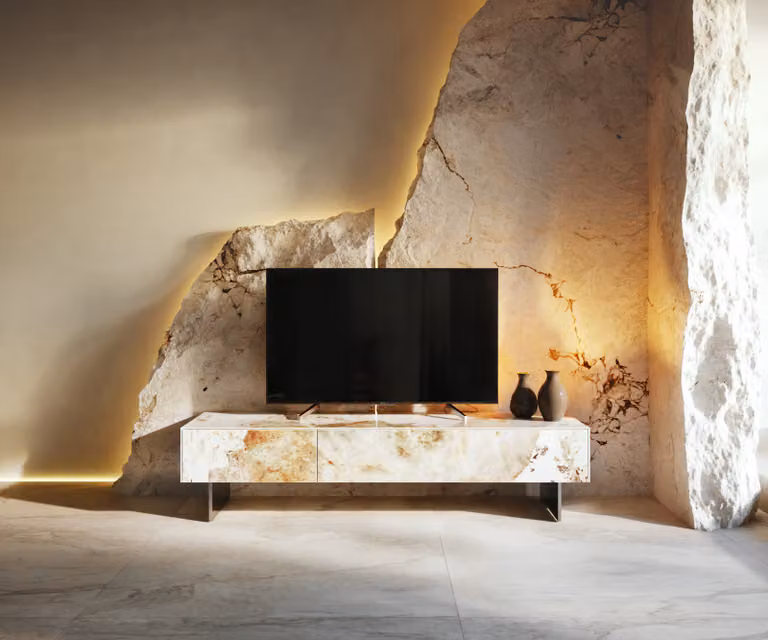 DELIFE Tv-meubel Cuor Modern Keramiek Minas Melange Wit-beige B: 150 cm, D: 40 cm, H: 48,8 cm
