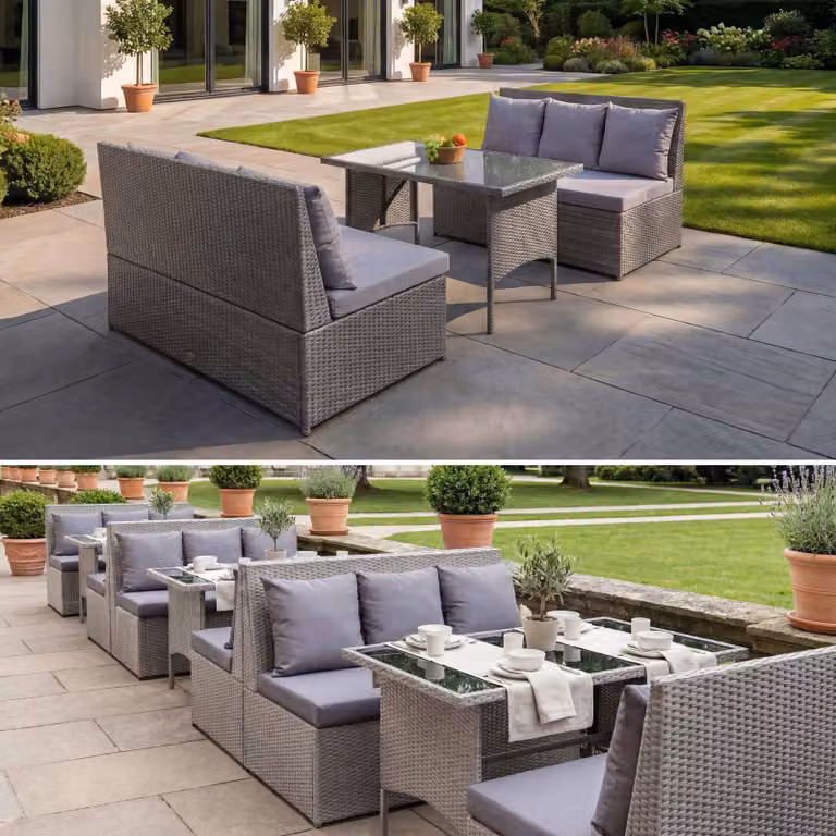 Mendler Poly-Rattan tuin- en loungeset HWC-G16 grijs met donkergrijze kussens