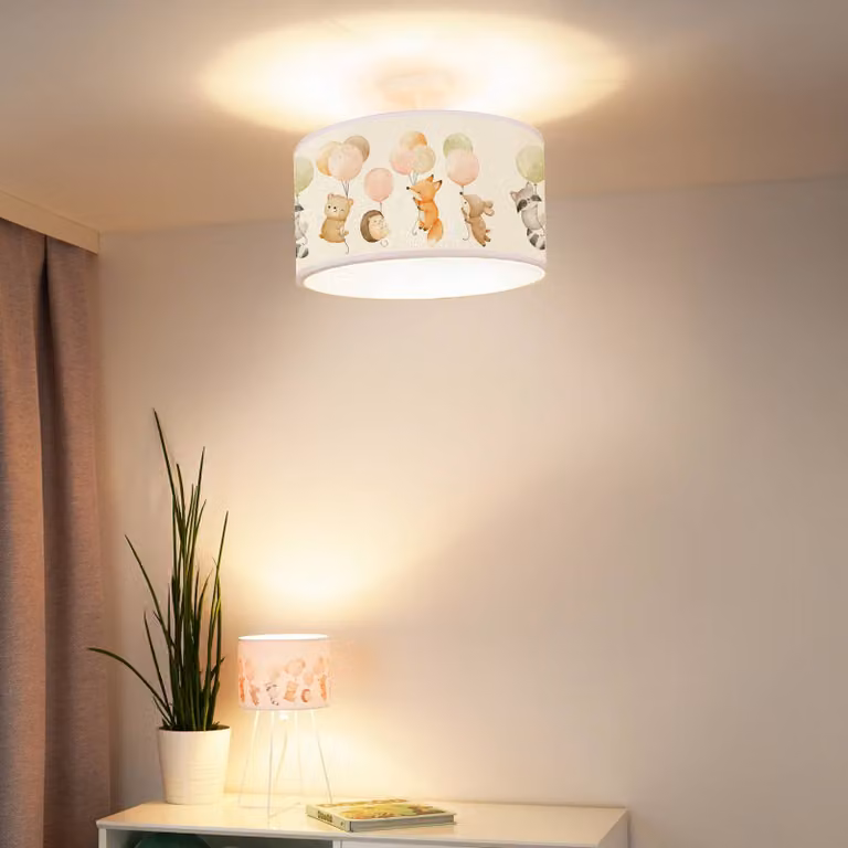 Duolla Plafondlamp Freddy voor de kinderkamer, multicolor, dimbaar, textiel, ronde vorm, B: 35 cm, D: 35 cm, H: 25 cm