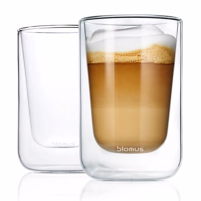 Blomus Nero set van 2 dubbelwandige cappuccino-glazen, 250 ml, Transparant, H x B x D: 11,5 x 7,5 x 7,5 cm