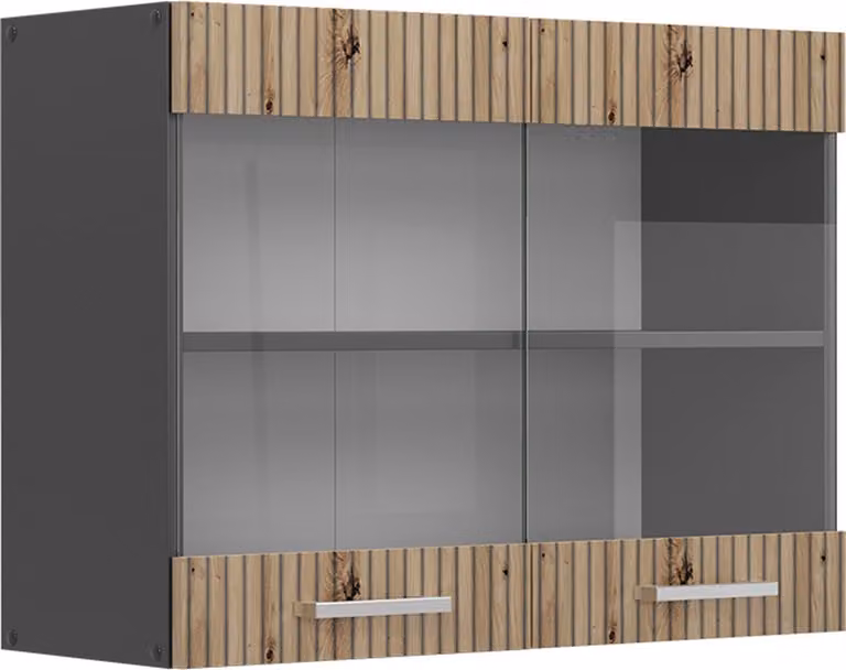 Vicco R-Line Glazen keukenkast met houten effect en wandmontage, Artisanaal eiken