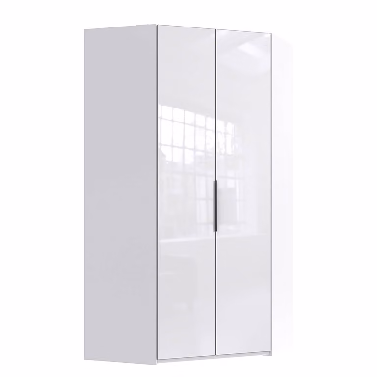 home24 Hoekkast Level36 met verlichting en glazen deuren, wit/zwart, Hoogte: 216 cm