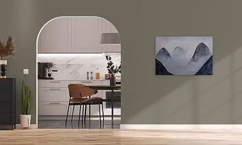 A.S. Création Canvas Wanddecoratie Mistige Bergen Blauw Zwart B: 90 cm, H: 60 cm