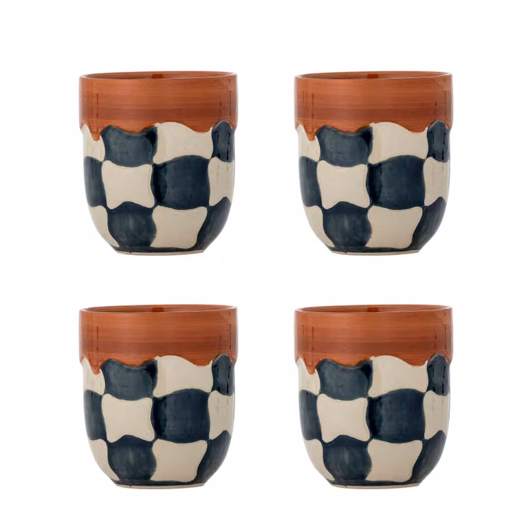 Bloomingville Mokken Set van 4 stuks - Checked - Blauw en Rood - Keramiek